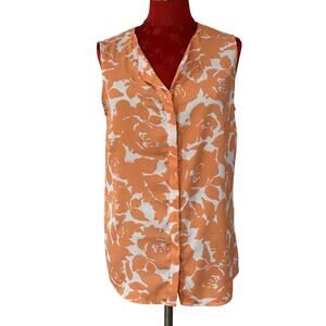 Jones New York blouse top shirt sleeveless peach white floral button front sz 6
